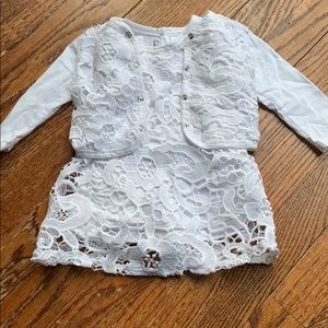White Lace dress with matching sweater 3 months